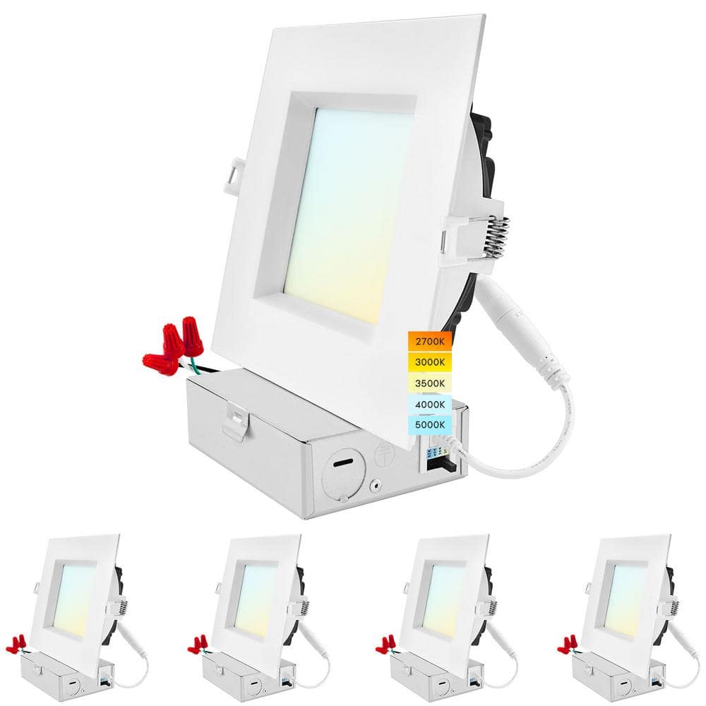 6 in. Square Canless with J-Box 18W 5CCT Selectable 1800LM Remodel IC Rated Integrated LED Recessed Light Kit (4-Pack) price history on PriceWatchPro