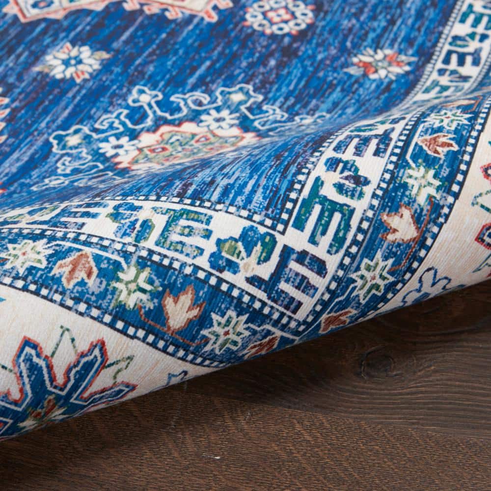 Fulton Vintage Blue Persian-Inspired 7'10" x 9'10" Non-Slip Flatweave Rug