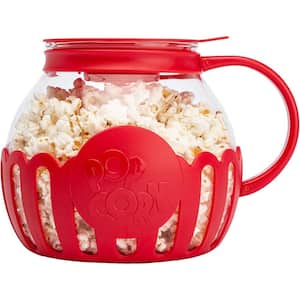 Medium 3 Qt. Red Glass Stovetop Popcorn Popper with Temperature Safe Glass