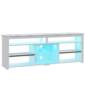 71 in. White Marble Color TV Stand FIts TV's Up to 75 in. LED Entertainment Center with Adjustable Shelve and Cabinet