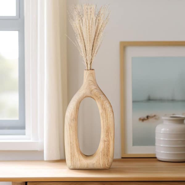 Sagebrook Home 14 in. Brown Wood Bud Cut-Out Decorative Vase