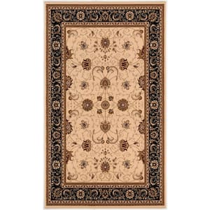 Majestic Cream Black 3 ft. 9 in. x 5 ft. 6 in. Traditional Area Rug