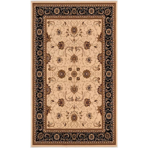 Rug Branch Majestic Cream Black 3 ft. 9 in. x 5 ft. 6 in. Traditional Area Rug