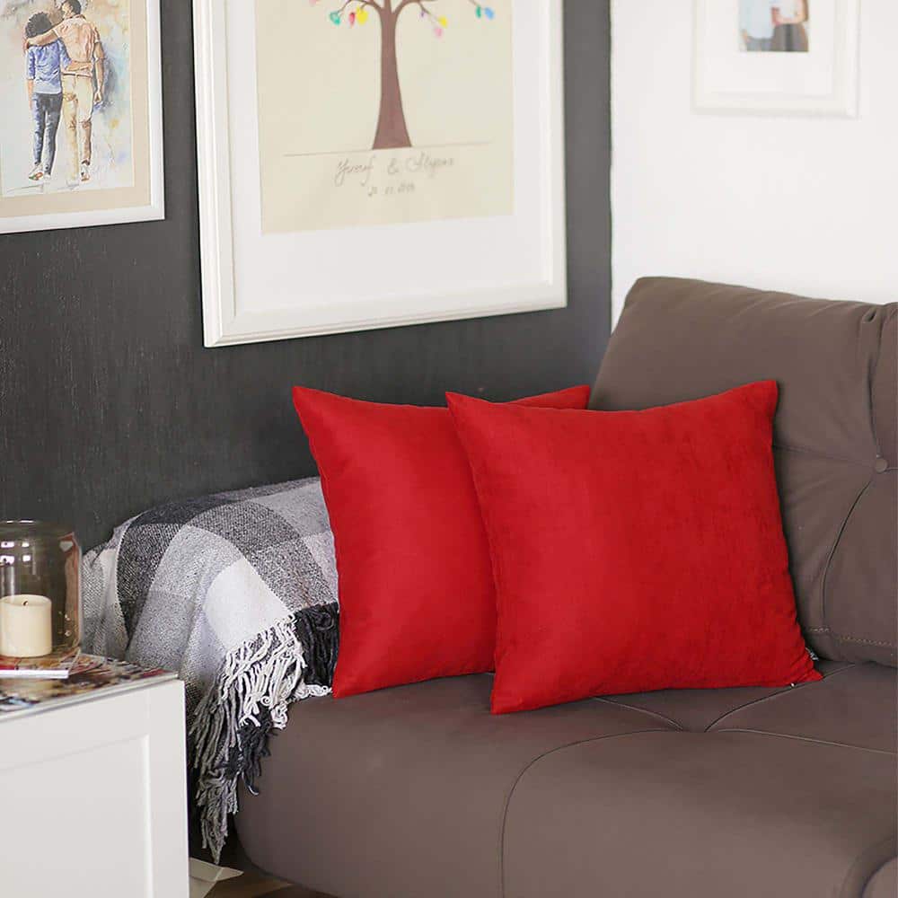 Luxurious Red Cotton 18" x 18" Square Throw Pillow Covers