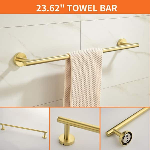 5-Piece Bath Hardware Set with Towel Hooks, Towel Bar, Toilet Paper Holder and Hand Towel Holder in Brushed Gold