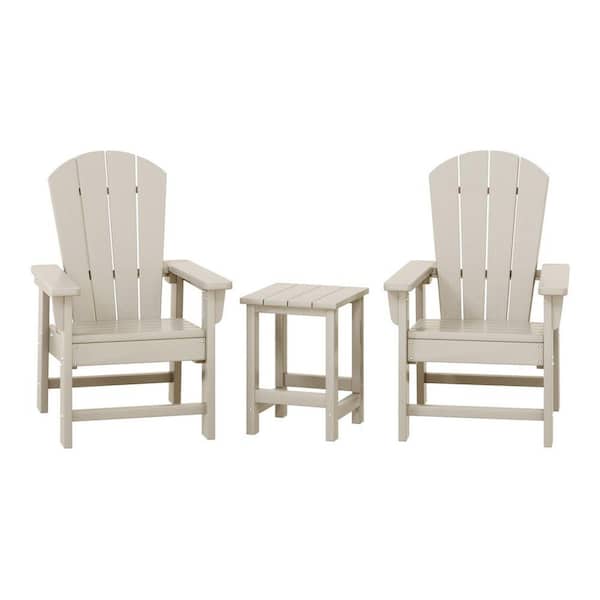 Children's Laguna 3-Piece Square Plastic Top Sand Kids Adirondack Chair with Side Table Patio Conversation Set