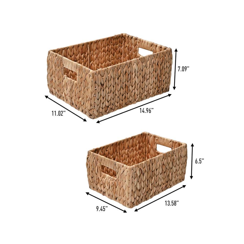 Natural Woven Hyacinth and Steel Square Storage Basket Set
