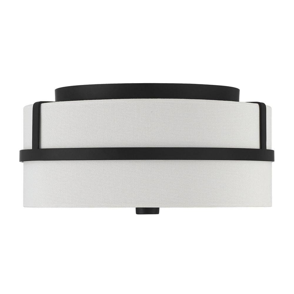 Contemporary Matte Black Drum Ceiling Light with Glass & Nickel