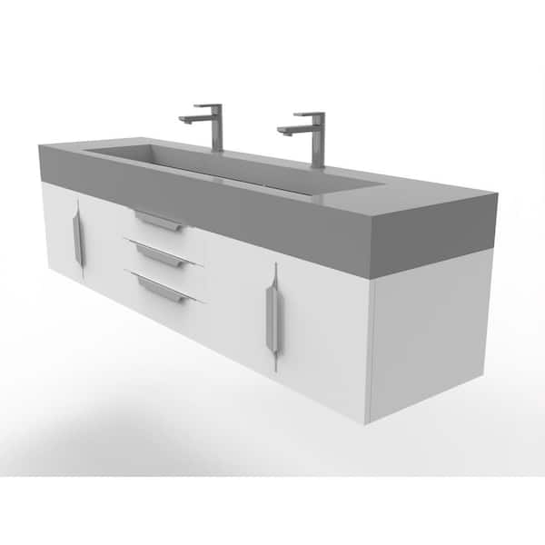 castellousa Nile 72 in. W x 19 in. D x 20 in. H Single Bath Vanity in Matte White with Chrome Trim and Gray Solid Surface Top