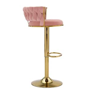 Bar Stools Set of 2, 25.59 in. Adjustable Metal Barstools Counter Height Stools, Velvet Kitchen Island Stools, Pink