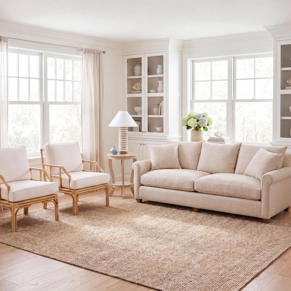 Natural Fiber Beige 8 ft. x 10 ft. Solid Woven Area Rug