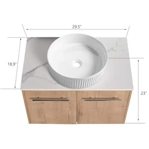 29.5 in. W x 18.9 in. D x 23 in. H Wall-Mounted Bathroom Vanity in Light Brown with White Ceramic Top