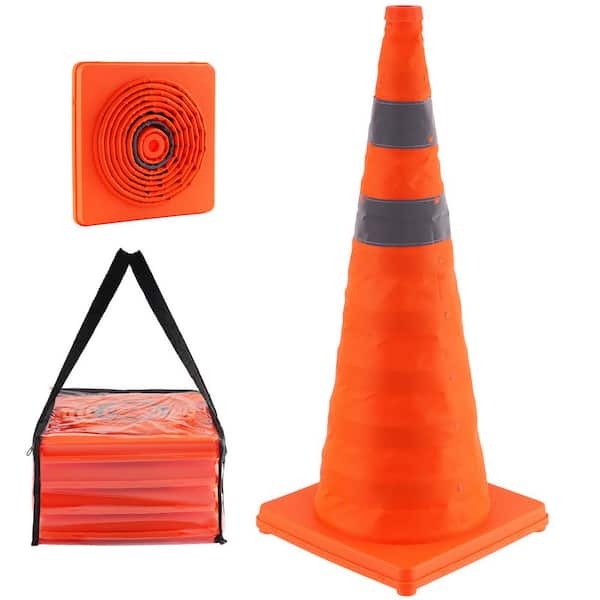 SKYSHALO Safety Cones, 4 Pack 28 in. Collapsible Traffic Cones, Construction Cones with Reflective Collars and A Storage Bag