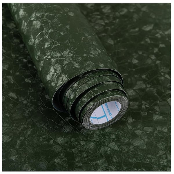 Dark Green Leather Texture Peel and Stick Contact Paper Self-Adhesive Removable Wallpaper Roll, 15.7"x 275"
