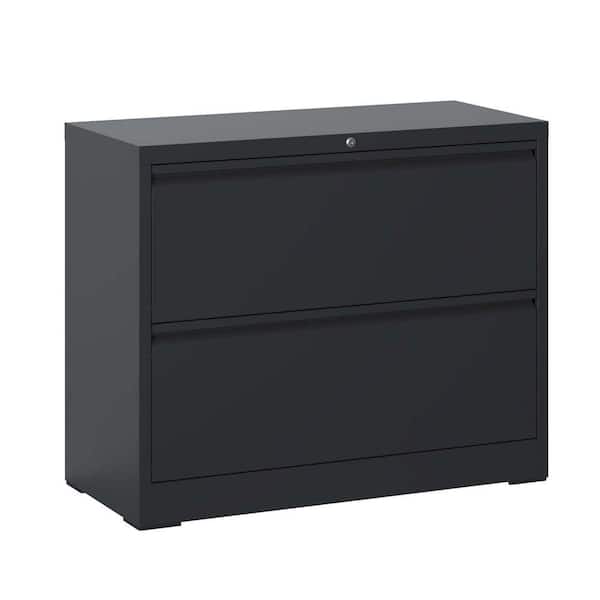 15.75 in. W 2 Drawer Metal File Cabinet with Lock, Black Filing Cabinets, Modern Tool Cases for Home Office