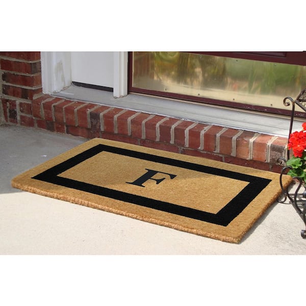 Heavy Duty Brown 22 in. x 36 in. Coir Single Picture Frame Monogrammed F Indoor Outdoor Door Mat