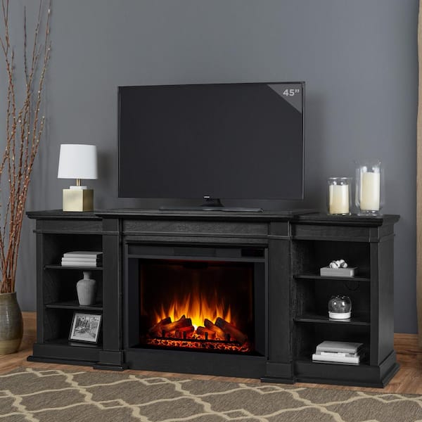 Real Flame Eliot Grand 81 in. Freestanding Wooden Electric Fireplace TV Stand in Black