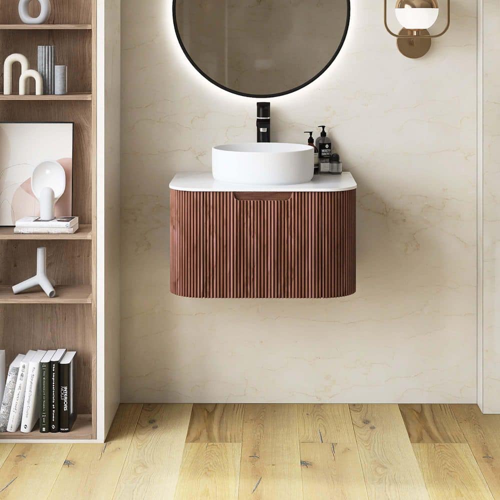 DEEPPARADOX、NOSENTIC、GABU２４Ｓ Yingze 24 in. Wall Mounted Single Sink Walnut Bath Vanity with