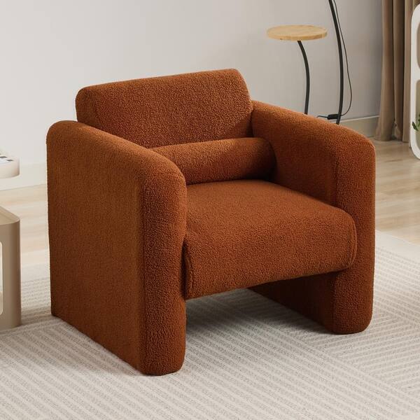 Green Lambskin Sherpa Fabric Accent Armchair Comfy Reading Arm Chair Soft Cushion Armchair with Back and Lumber Pillow