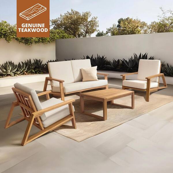 WAKE × Setinn Tour Porch 3P Set Kinger Home Ezra 4- Piece Deep Seating Teak Wood Outdoor