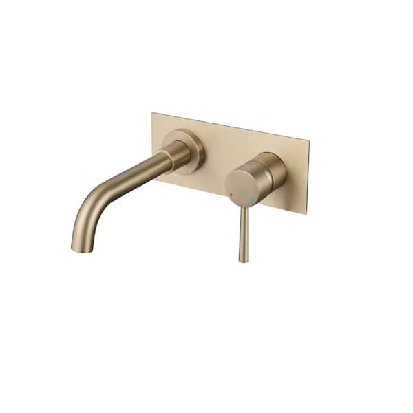Tomfaucet Modern Single-Handle Wall Mounted Faucet Bathroom Sink Faucet with Deckplate Included in Brushed Gold