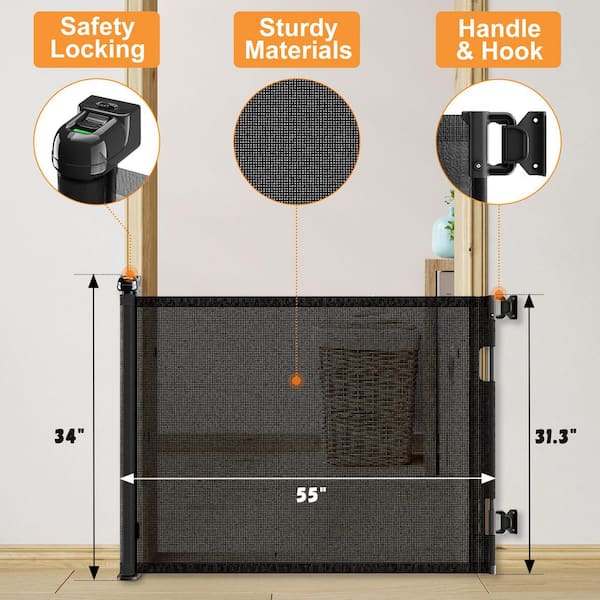 55 in. W x 34 in. H Plastic Retractable Mesh Baby Gate, Mesh Dog Gate for Indoor, Outdoor, Stairs, Hallways (2-Pack)