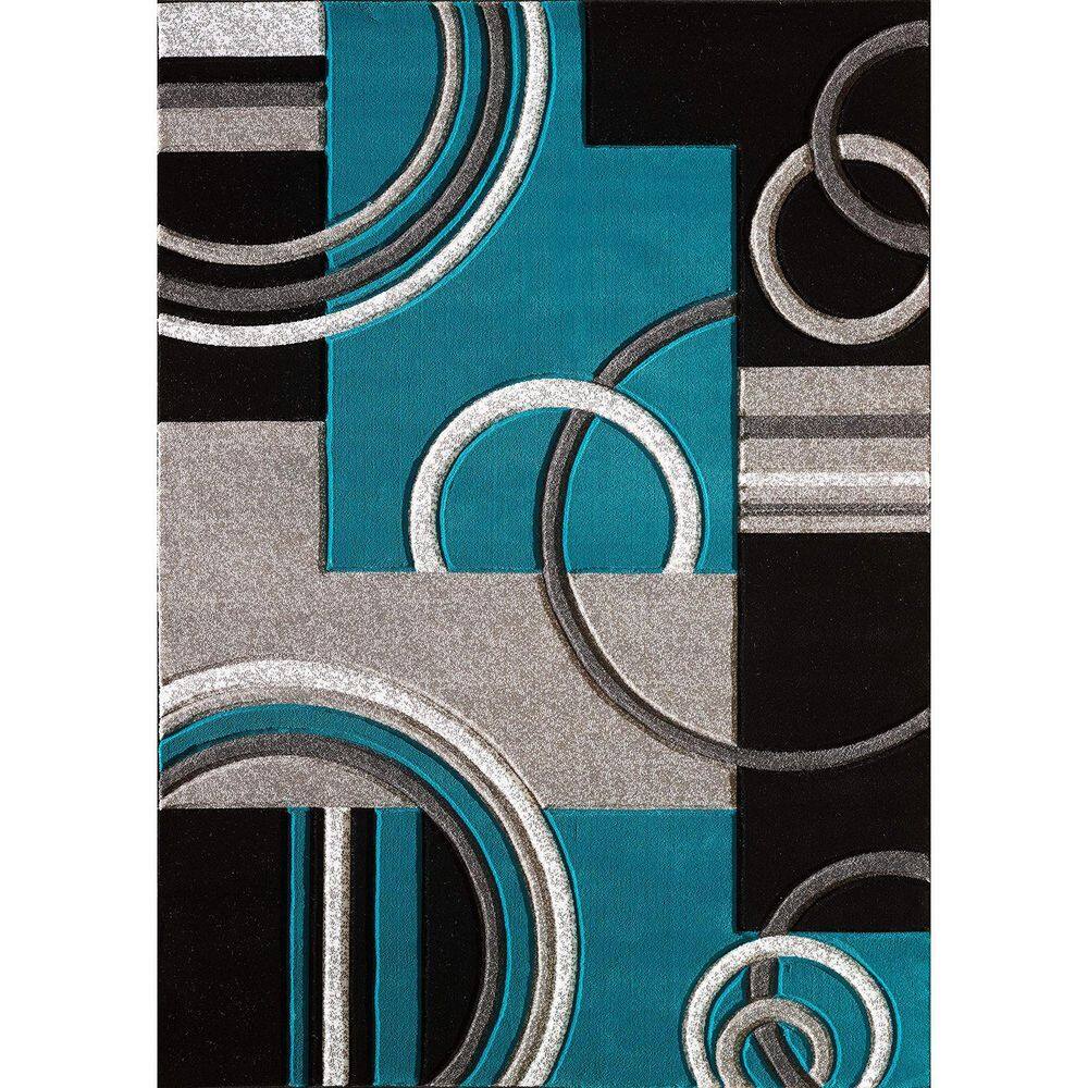 Blue Polypropylene 8 ft. x 10 ft. Abstract Indoor Area Rug