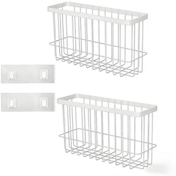 9.8 in. 2 Pack Metal Spice Rack Wall Mounted Storage Boxes in White