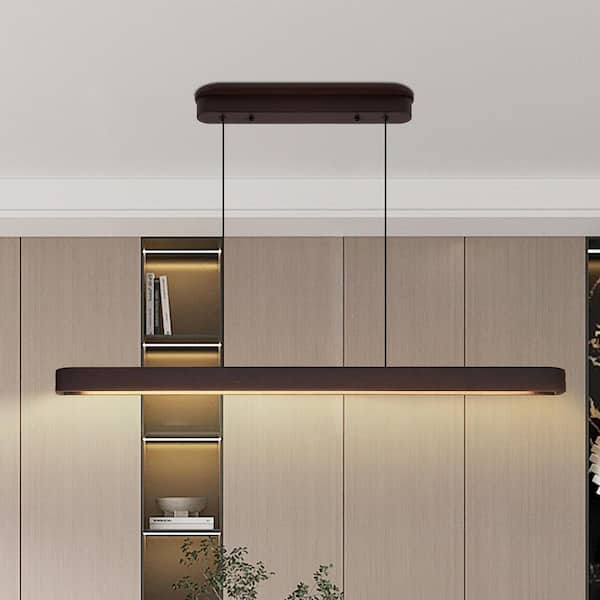 39 in. Walnut Wooden Modern LED Pendant Light,Adjustable Hanging Light for Dining Room, Kitchen, Living Room