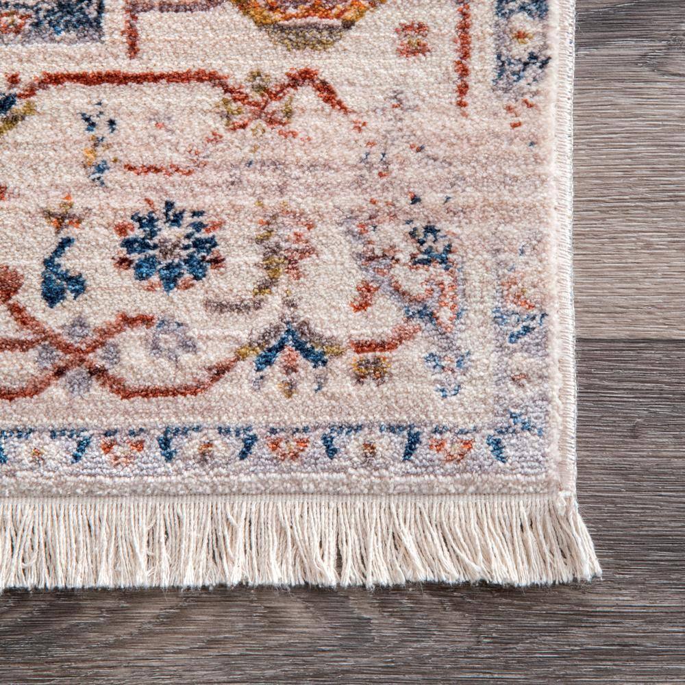 Ivory and Multicolor Medallion Fringe Runner Rug, 2' 6" x 8'