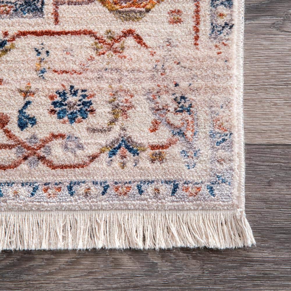 Ivory Synthetic Stain-Resistant Rectangular Area Rug 7x9