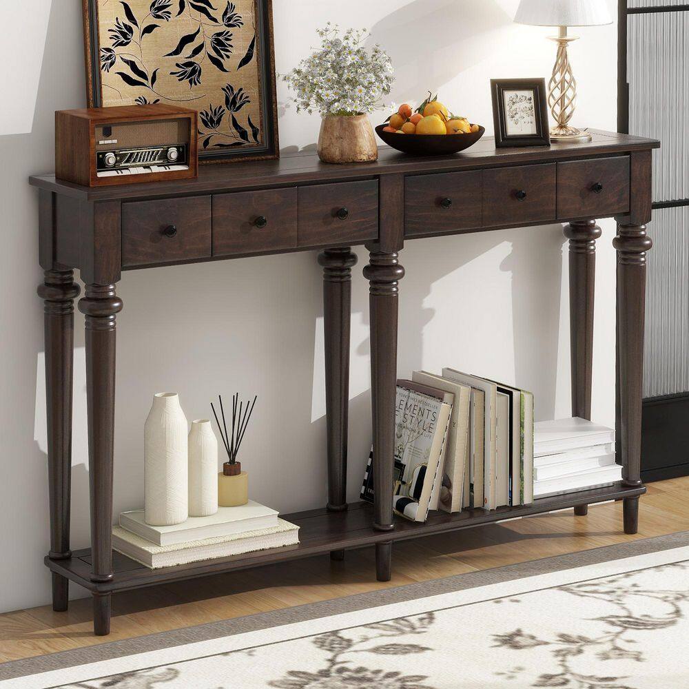 59.8 in. Espresso Rectangle Wood Console Table Entryway Table