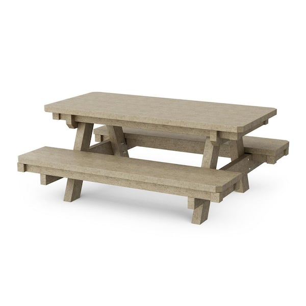 Heritage 48 in. Weathered Wood Rectangle HDPE Plastic Child's Picnic Table Seats 6-Kids