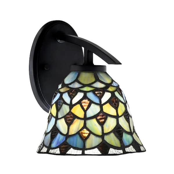 Unbranded Siena 1-Light Matte Black Downlight Wall Sconce with Crescent Art Glass Shade