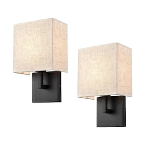 11.3 in. 2-Light Black Modern Wall Sconce with Standard Shade