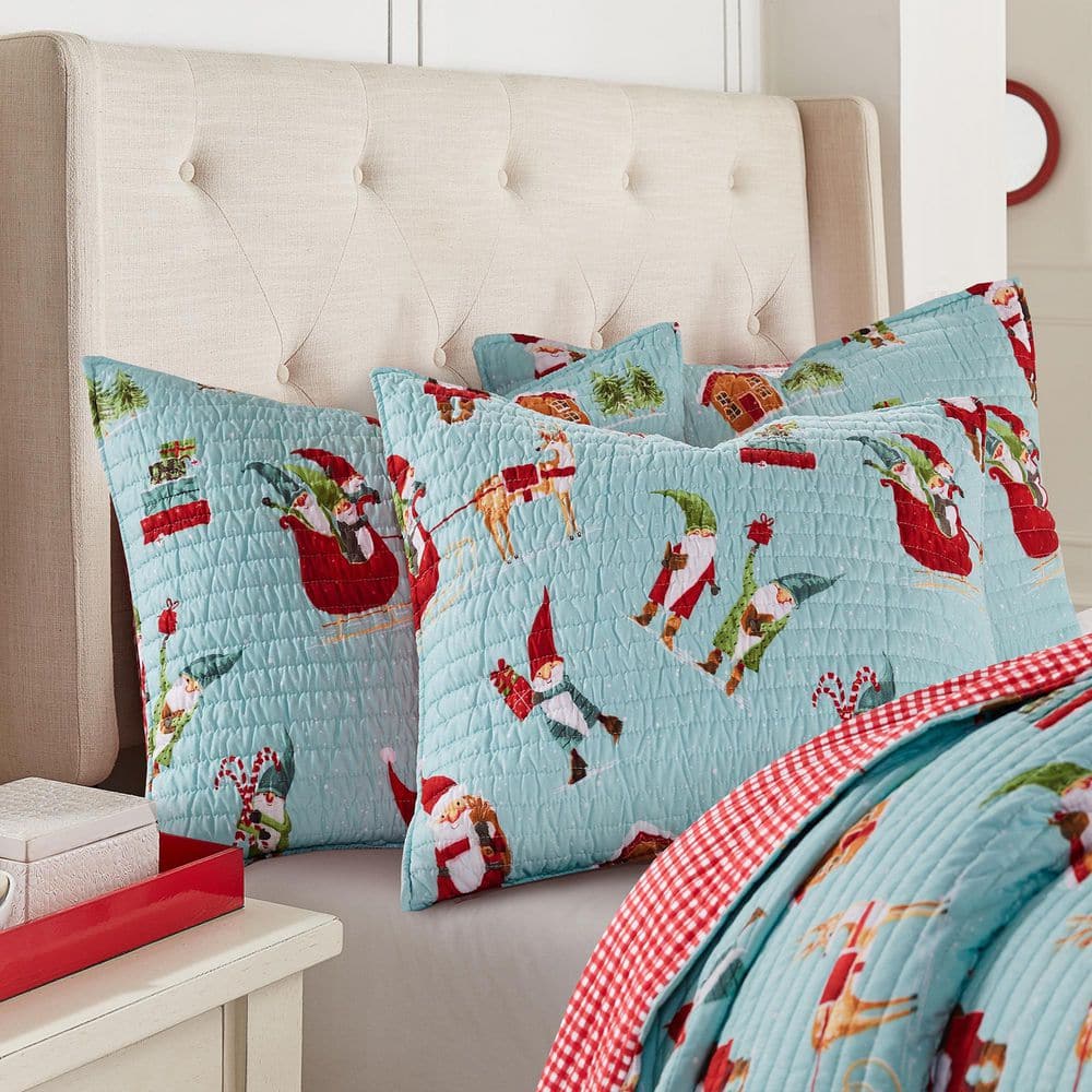 Mint Quilted Cotton Polyester Christmas Gnome Standard Sham