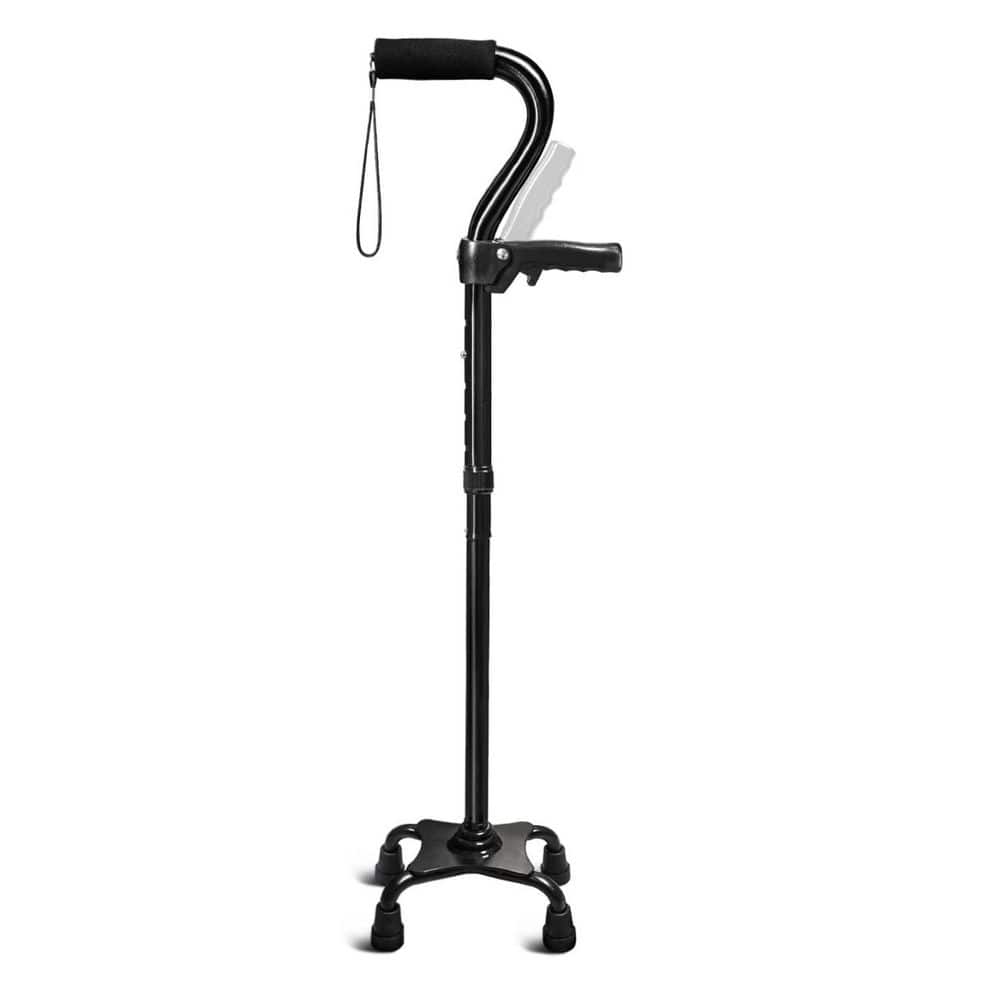 Wudkey Black Adjustable Walking Cane with 4-Pronged Base, Foldable