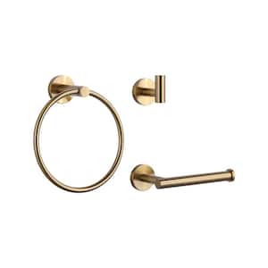 3-Piece Bath Hardware Set Bathroom Accessories Set with Toilet Paper Holder, Towel Hook, Towel Ring in Gold