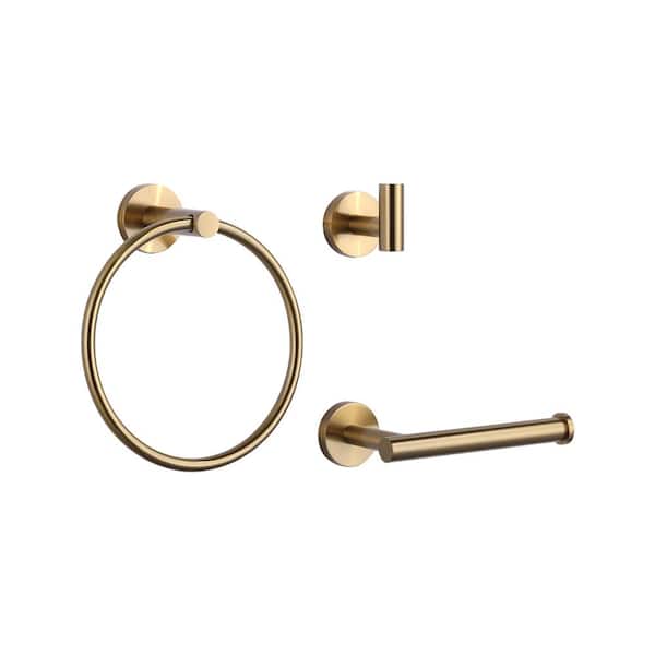 ARCORA 3-Piece Bath Hardware Set Bathroom Accessories Set with Toilet Paper Holder, Towel Hook, Towel Ring in Gold