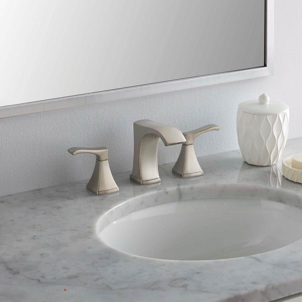 Brushed Nickel 8-Inch Widespread Double Handle Bathroom Faucet