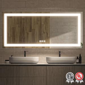 Super Bright 60 in. W x 28 in. H Rectangular Frameless Anti-Fog LED Wall Bathroom Vanity Mirror with Front Light