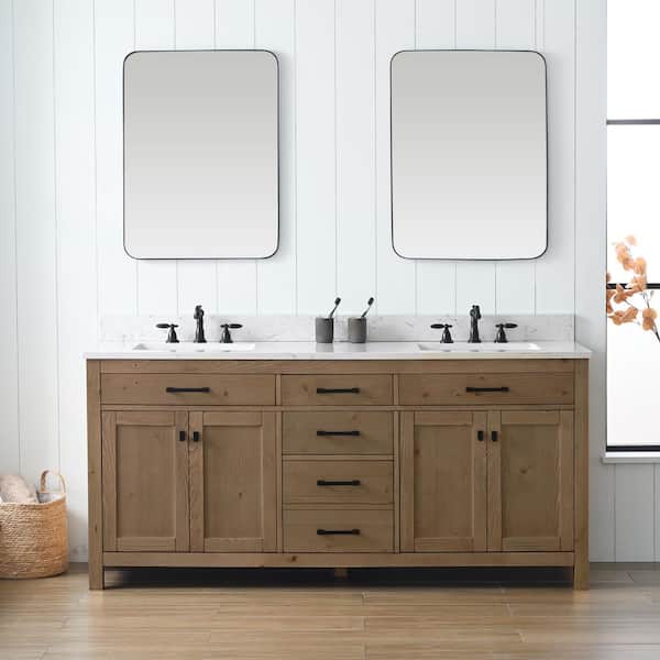 SUDIO Jasper 72 in. W x 22 in. D x 34 in.H Bath Vanity in Textured Natural with Carrara White Engineered Stone Top with Sinks