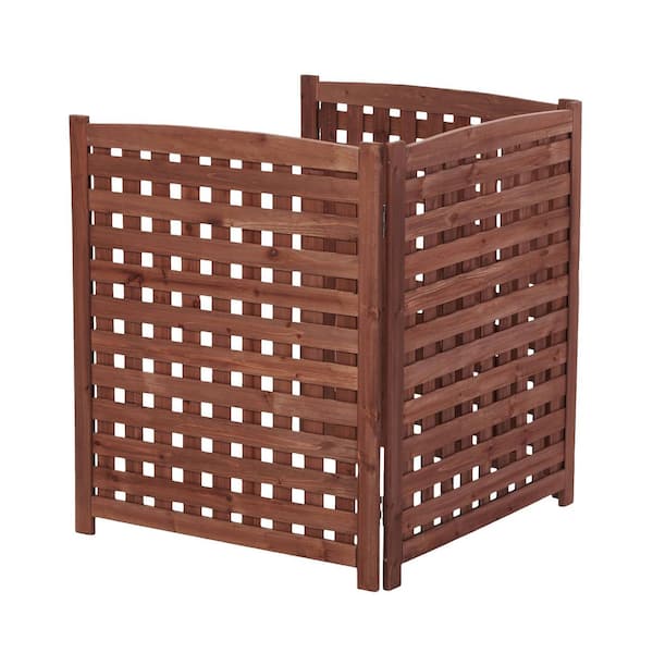 32 in. x 32 in. Dark Brown Wood 3-Panel Privacy Fence Screen Mesh Fabric Outdoor Air Conditioner Fence