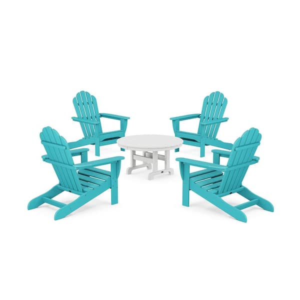 Trex Outdoor Furniture Monterey Bay 5-Piece Plastic Patio Conversation Set Adirondack Chair in Aruba
