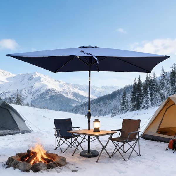 9 ft. Steel Patio Umbrella in Navy Blue with Crank and Push Button Tilt