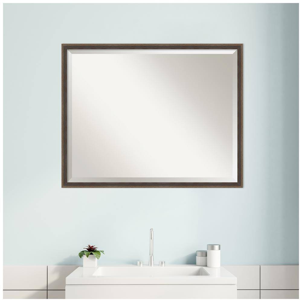Mocha Brown Hardwood Rectangular Bathroom Vanity Mirror