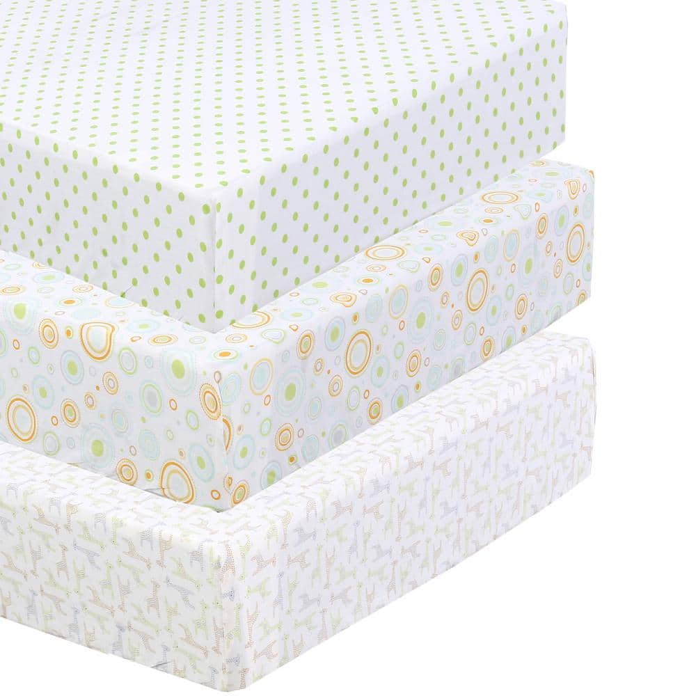 Cozy Line Home Fashions 3Piece Green Yellow Polka Dots and Giraffes Cotton Crib/Toddler Fitted