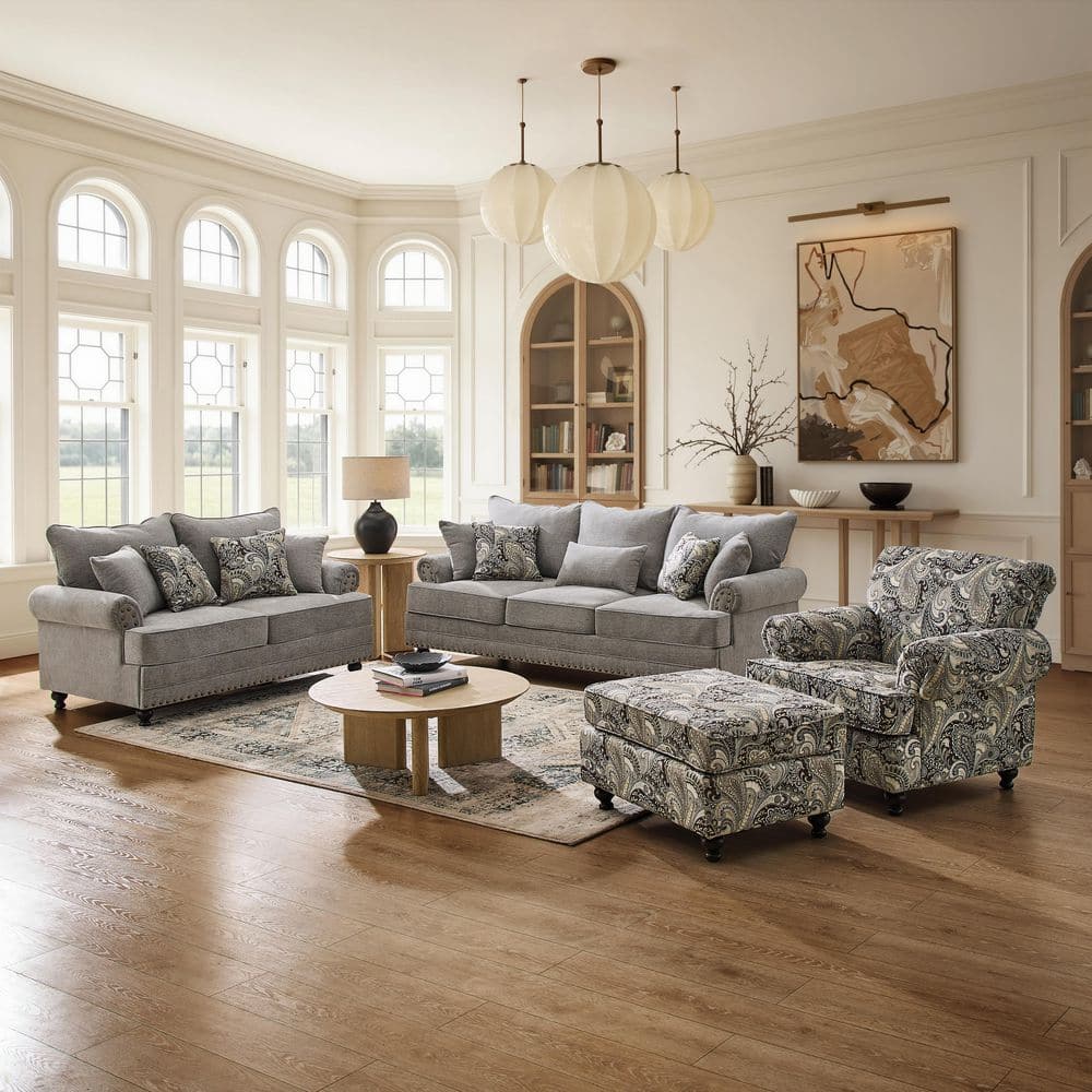 4-Pieces Modern Farmhouse Couch Set Chenille Gary Flora Sofa Loveseat and Armchair Living Room Set with Ottoman price history on PriceWatchPro
