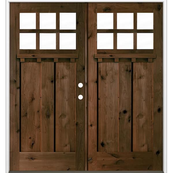 72 in. x 80 in. Knotty Alder Left-Hand/Inswing Double DS 6-Lite Clear Glass Espresso Wood Prehung Front Door