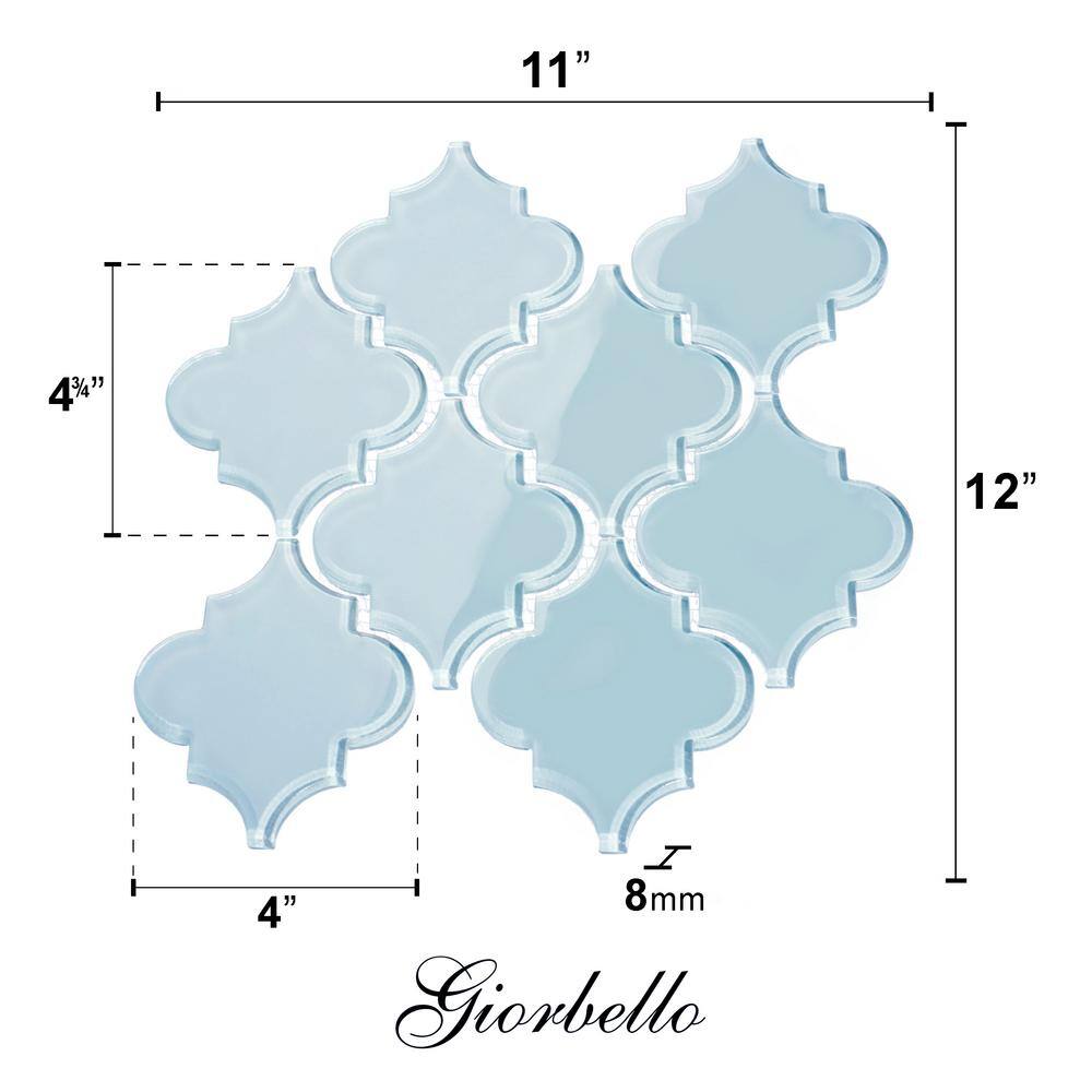 Morning Sky Blue Polished Glass Arabesque Mosaic Tile Sheet